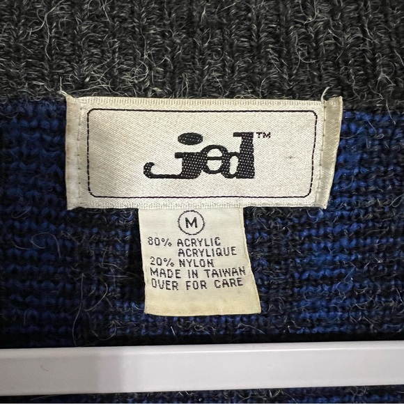 Vintage 80s JED Blue Gray Striped Fuzzy Cardigan size medium - Picture 4 of 8
